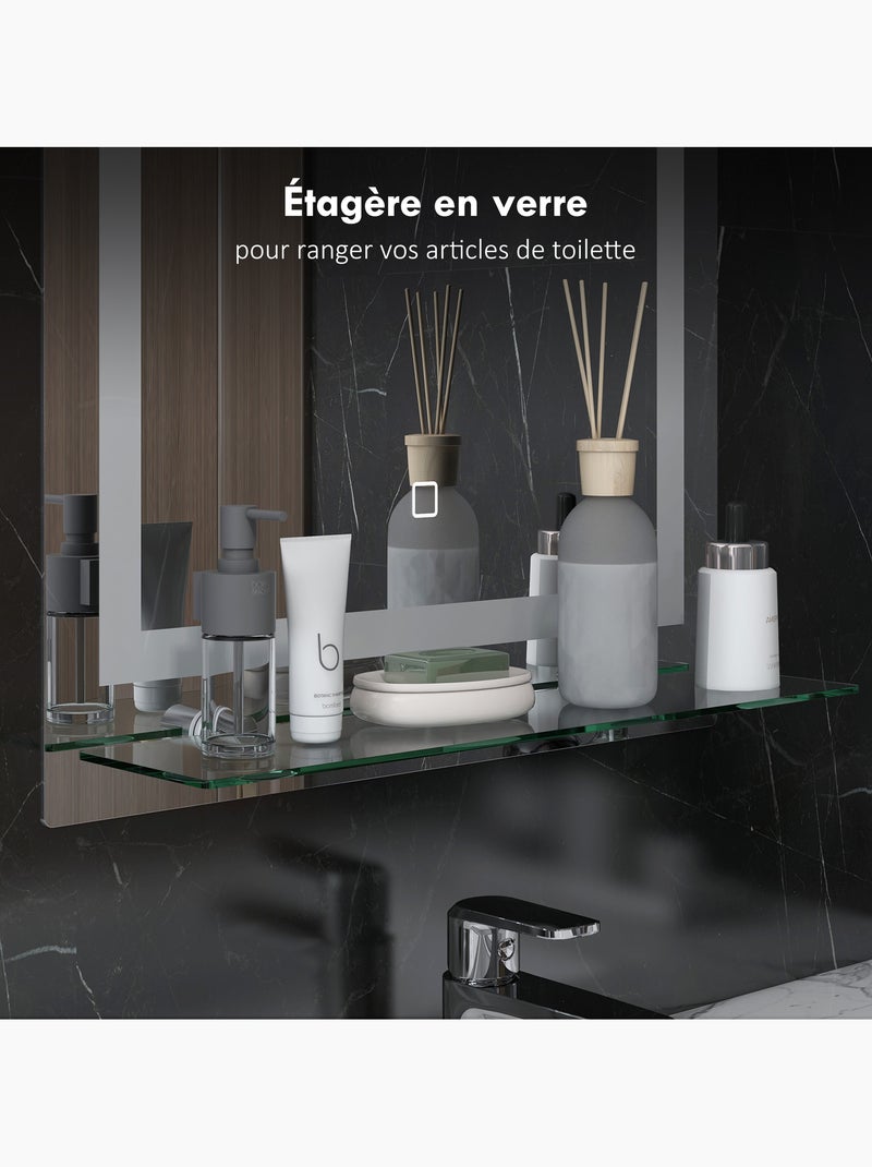 Miroir lumineux led 20 w interrupteur tactile + étagère 50l x 70h cm Gris - Kiabi