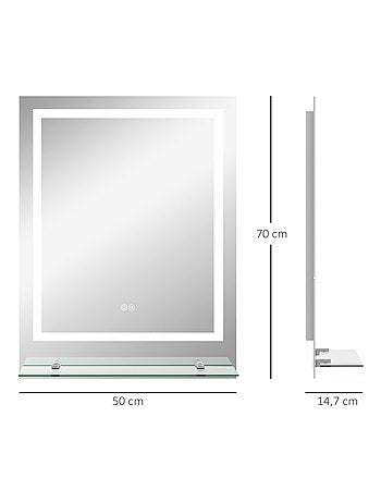 Miroir lumineux LED 29W antibué réglable interrupteur tactile étagère