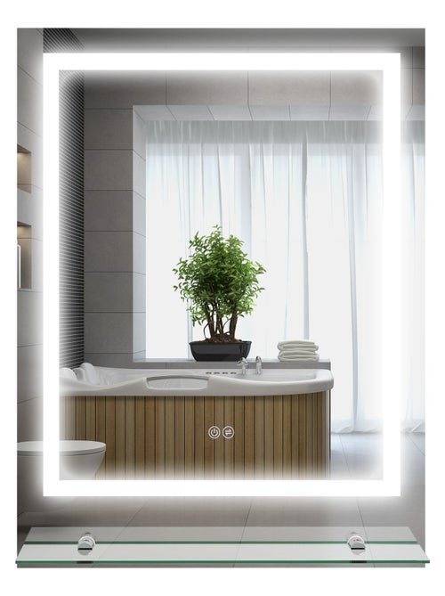 Miroir lumineux LED 29W antibué réglable interrupteur tactile étagère - Kiabi