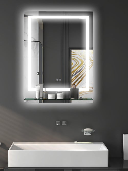 Miroir lumineux LED 29W antibué réglable interrupteur tactile étagère - Kiabi