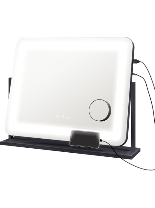 Miroir lumineux led 3 modes d'éclairage grossissement 10x rotatif port charge usb - Kiabi