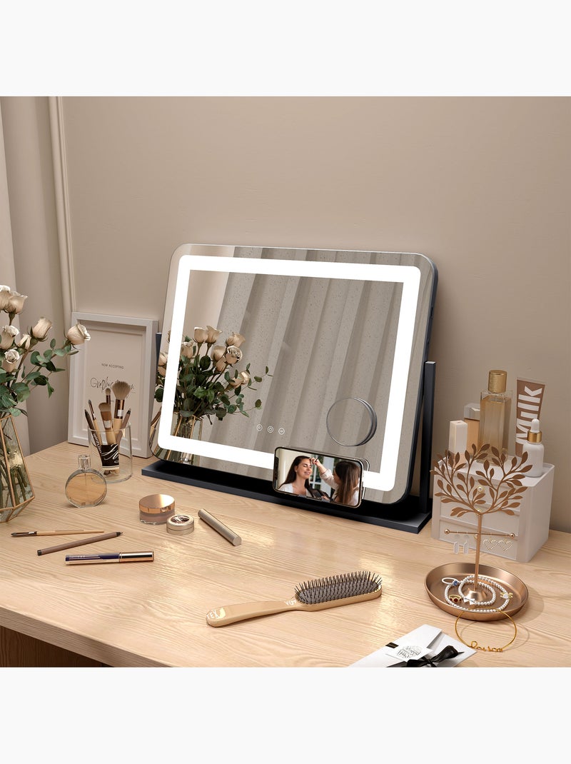 Miroir lumineux led 3 modes d'éclairage grossissement 10x rotatif port charge usb Noir - Kiabi