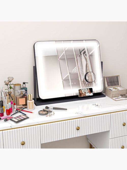 Miroir lumineux led 3 modes d'éclairage grossissement 10x rotatif port charge usb - Kiabi