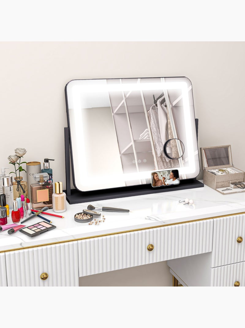 Miroir lumineux led 3 modes d'éclairage grossissement 10x rotatif port charge usb Noir - Kiabi