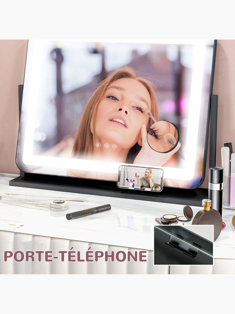 Miroir lumineux led 3 modes d'éclairage grossissement 10x rotatif port charge usb Noir - Kiabi