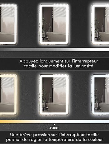 Miroir lumineux LED 35W antibué réglable interrupteur tactile