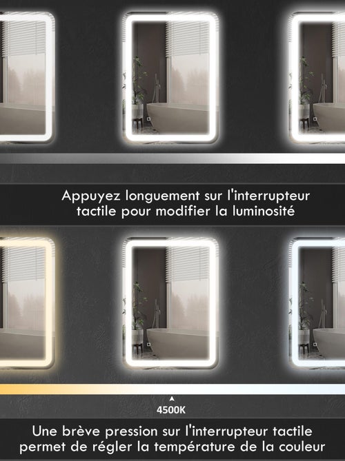 Miroir lumineux LED 35W antibué réglable interrupteur tactile - Kiabi