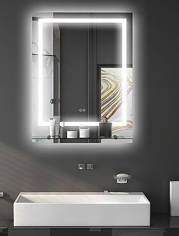 Miroir lumineux LED 43W antibué réglable interrupteur tactile étagère
