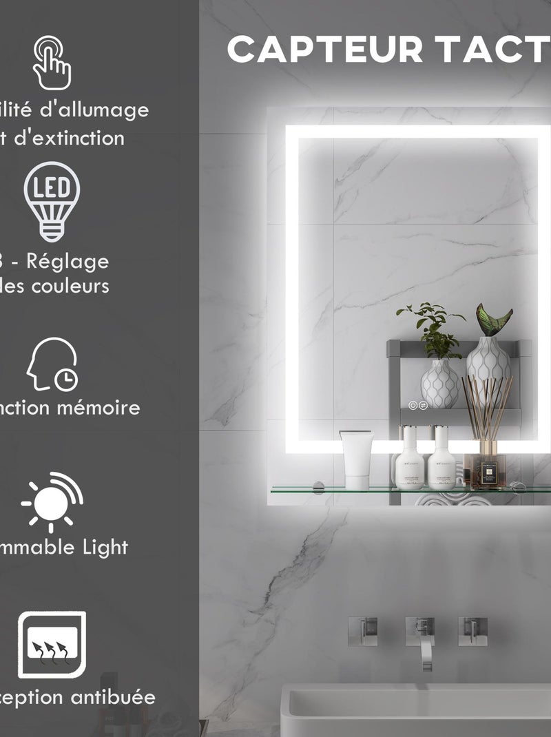 Miroir lumineux LED 43W antibué réglable interrupteur tactile étagère Gris - Kiabi