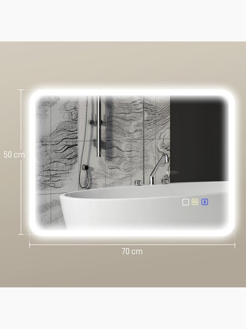 Miroir lumineux led 50 x 70 cm bluetooth interrupteur tactile lumière réglable - Kiabi