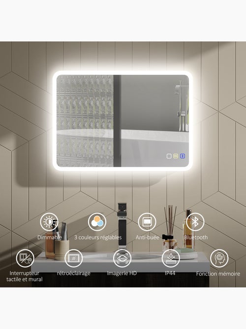 Miroir lumineux led 50 x 70 cm bluetooth interrupteur tactile lumière réglable - Kiabi