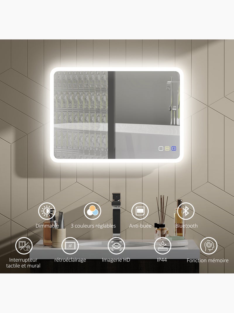 Miroir lumineux led 50 x 70 cm bluetooth interrupteur tactile lumière réglable Gris - Kiabi
