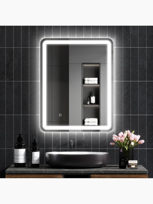 Miroir lumineux led 70 x 90 cm lumière réglable 3 couleurs fonction anti-buée - Kiabi
