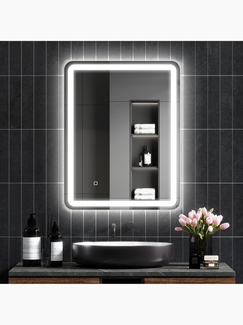 Miroir lumineux led 70 x 90 cm lumière réglable 3 couleurs fonction anti-buée Gris - Kiabi