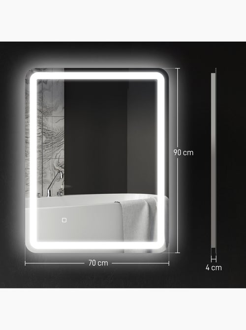 Miroir lumineux led 70 x 90 cm lumière réglable 3 couleurs fonction anti-buée - Kiabi