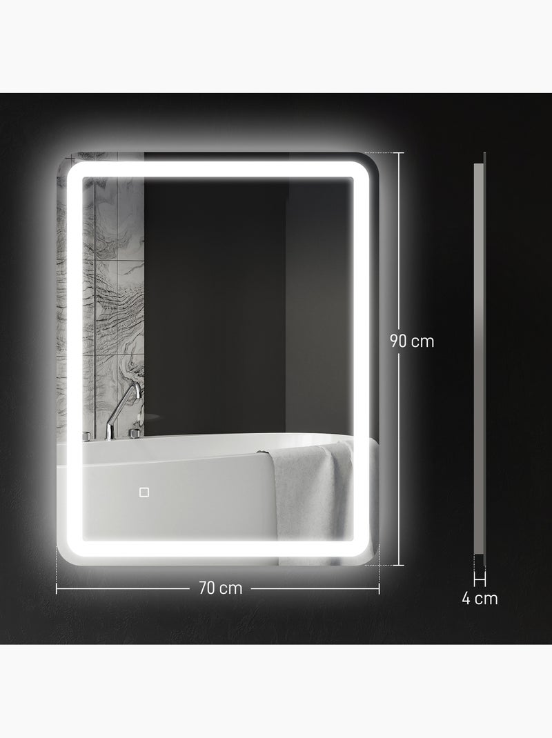 Miroir lumineux led 70 x 90 cm lumière réglable 3 couleurs fonction anti-buée Gris - Kiabi