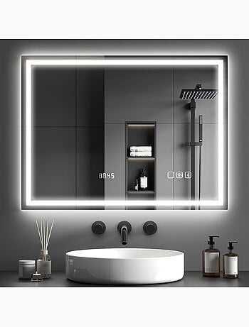 Miroir lumineux led 80 x 60 cm bluetooth interrupteur tactile lumière réglable