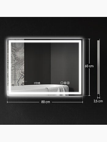 Miroir lumineux led 80 x 60 cm bluetooth interrupteur tactile lumière réglable