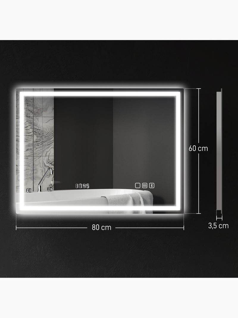Miroir lumineux led 80 x 60 cm bluetooth interrupteur tactile lumière réglable Gris - Kiabi