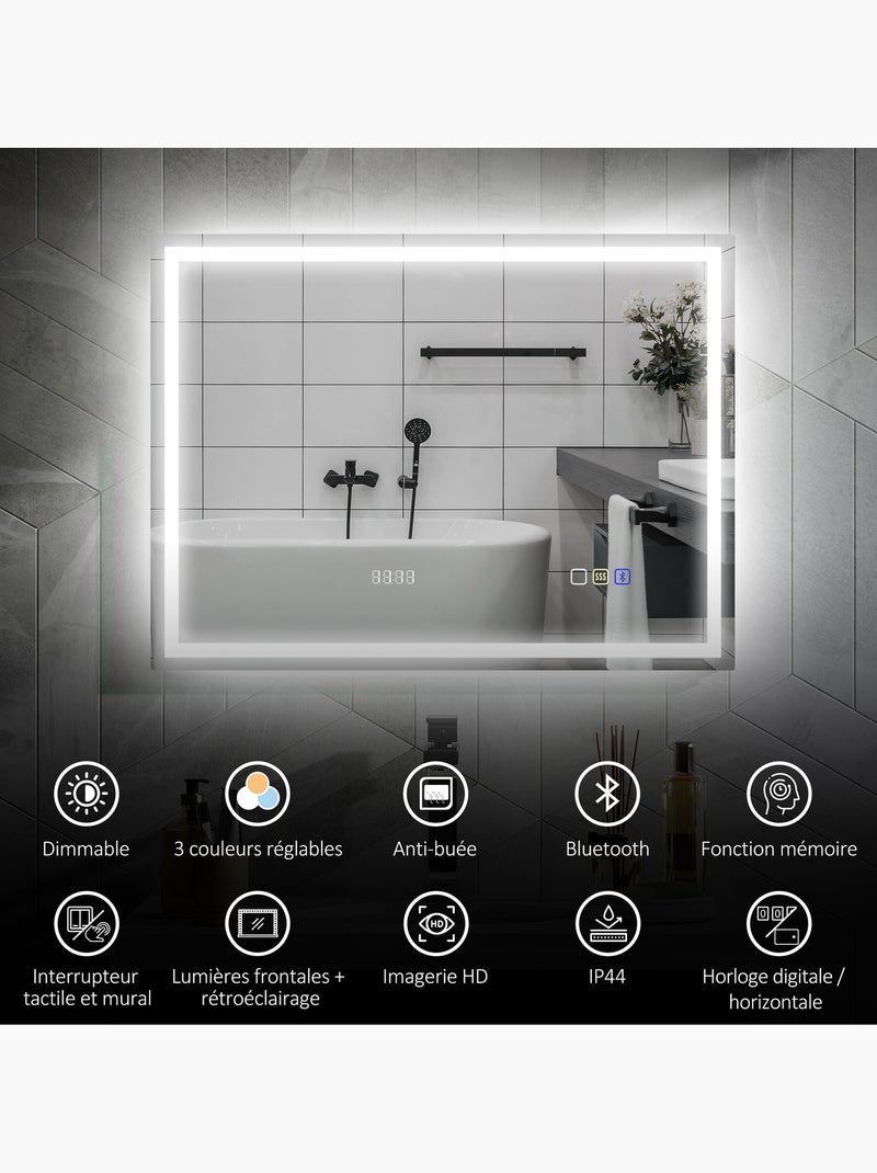 Miroir lumineux led 80 x 60 cm bluetooth interrupteur tactile lumière réglable Gris - Kiabi