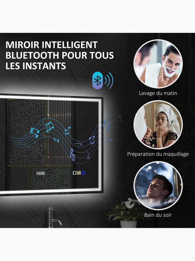Miroir lumineux led 80 x 60 cm bluetooth interrupteur tactile lumière réglable Gris - Kiabi