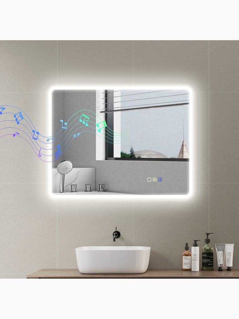 Miroir lumineux led 90 x 70 cm bluetooth interrupteur tactile lumière réglable Gris - Kiabi