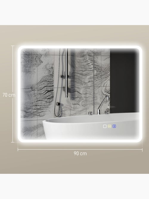 Miroir lumineux led 90 x 70 cm bluetooth interrupteur tactile lumière réglable - Kiabi