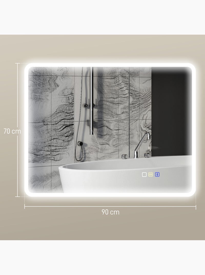 Miroir lumineux led 90 x 70 cm bluetooth interrupteur tactile lumière réglable Gris - Kiabi