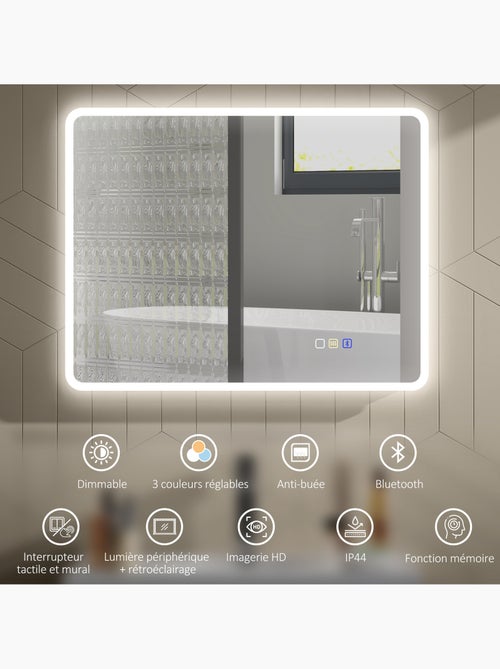 Miroir lumineux led 90 x 70 cm bluetooth interrupteur tactile lumière réglable - Kiabi