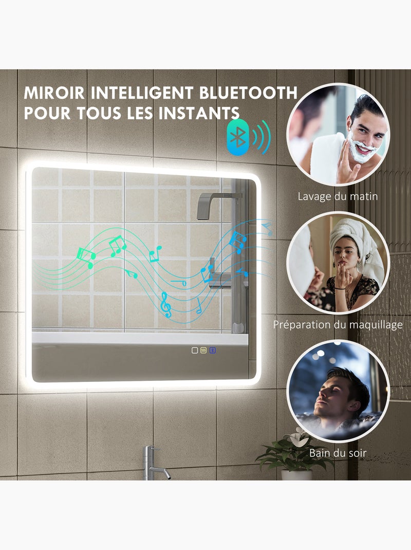 Miroir lumineux led 90 x 70 cm bluetooth interrupteur tactile lumière réglable Gris - Kiabi