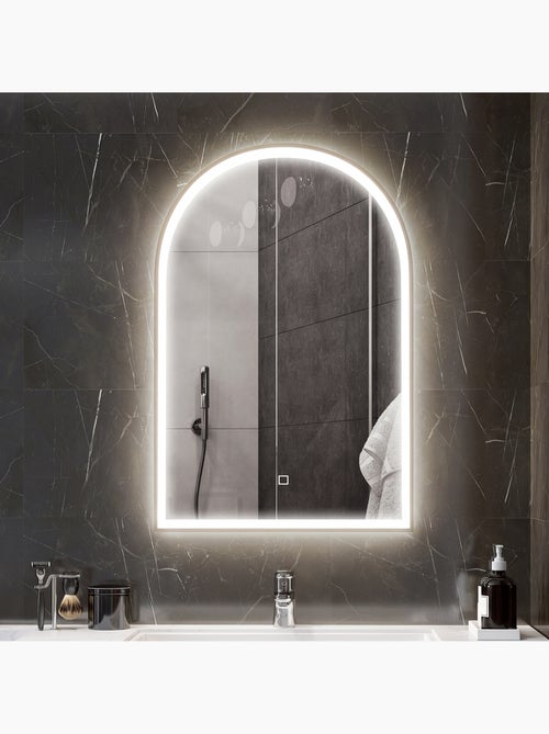 Miroir lumineux led arqué de salle de bain 90 x 60 cm alu - Kiabi