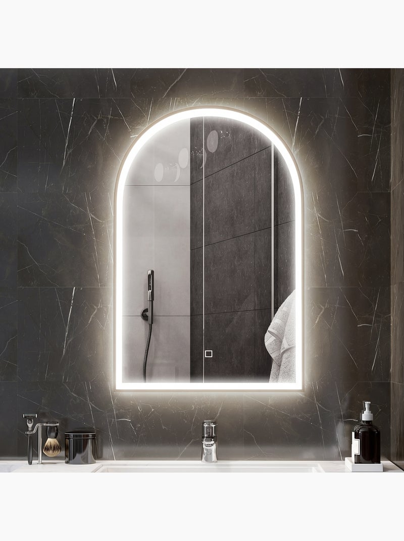 Miroir lumineux led arqué de salle de bain 90 x 60 cm alu Jaune - Kiabi