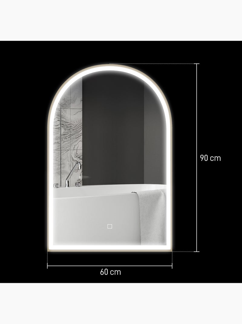 Miroir lumineux led arqué de salle de bain 90 x 60 cm alu Jaune - Kiabi
