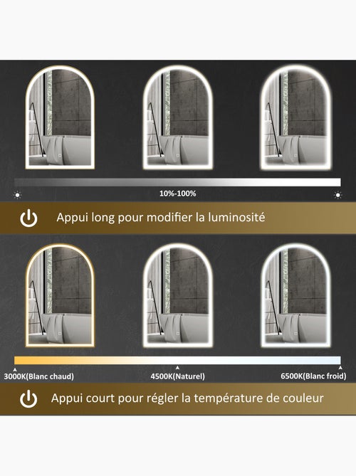 Miroir lumineux led arqué de salle de bain 90 x 60 cm alu - Kiabi