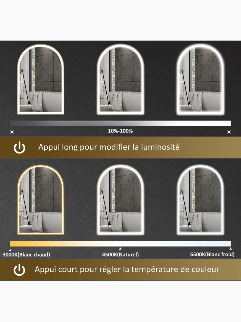 Miroir lumineux led arqué de salle de bain 90 x 60 cm alu Jaune - Kiabi