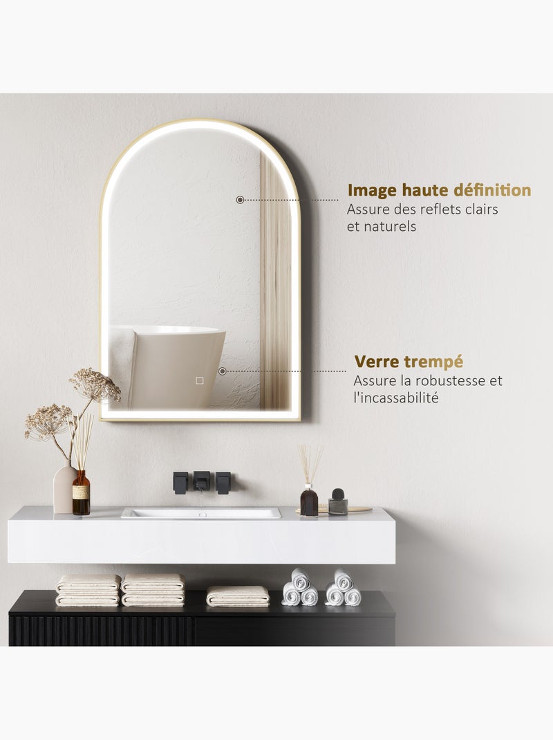 Miroir lumineux led arqué de salle de bain 90 x 60 cm alu Jaune - Kiabi