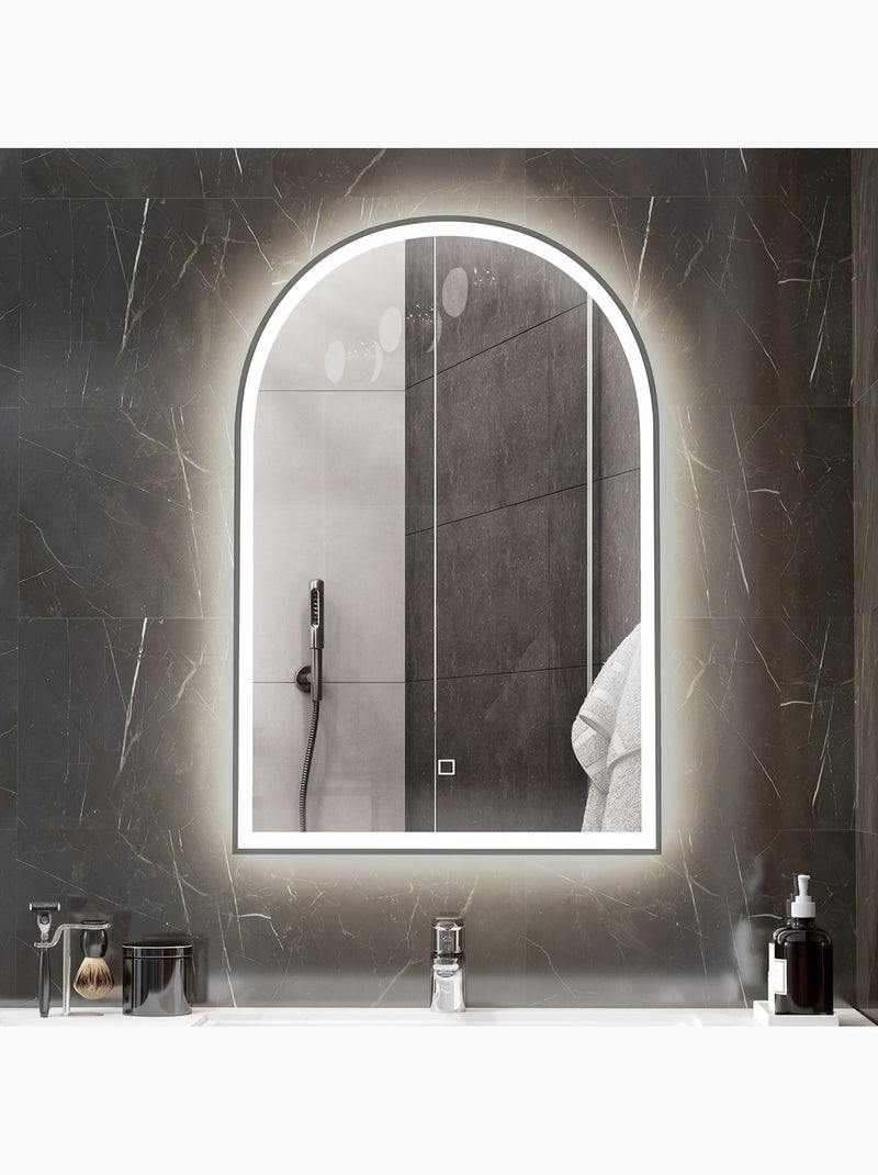 Miroir lumineux led arqué de salle de bain 90 x 60 cm alu Noir - Kiabi