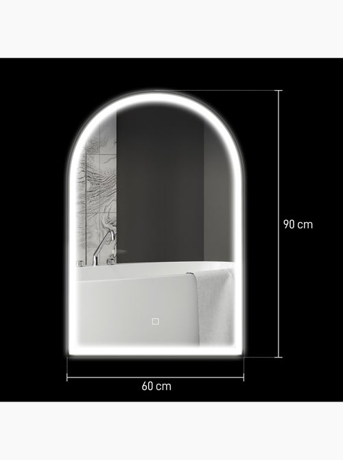 Miroir lumineux led arqué de salle de bain 90 x 60 cm alu - Kiabi