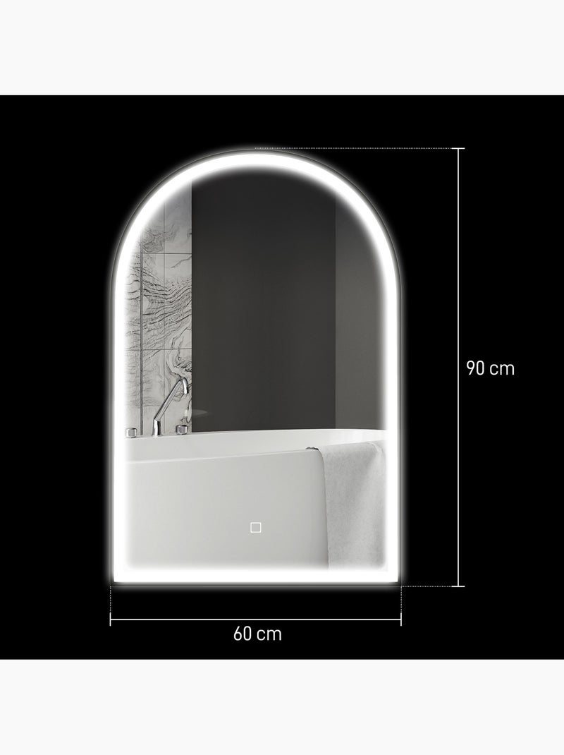 Miroir lumineux led arqué de salle de bain 90 x 60 cm alu Noir - Kiabi