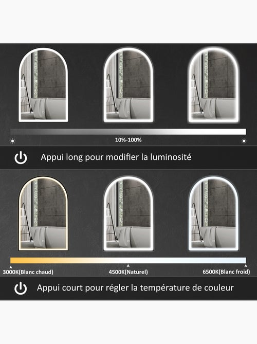 Miroir lumineux led arqué de salle de bain 90 x 60 cm alu - Kiabi