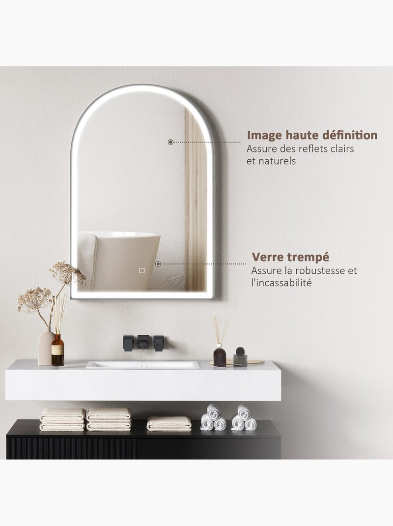 Miroir lumineux led arqué de salle de bain 90 x 60 cm alu Noir - Kiabi