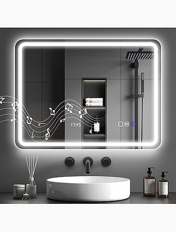 Miroir lumineux led salle de bain bluetooth multifonction 60x80cm