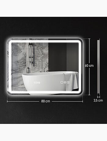 Miroir lumineux led salle de bain bluetooth multifonction 60x80cm