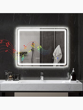 Miroir lumineux led salle de bain bluetooth multifonction 60x80cm