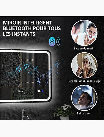 Miroir lumineux led salle de bain bluetooth multifonction 60x80cm