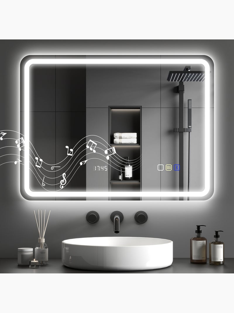 Miroir lumineux led salle de bain bluetooth multifonction 60x80cm Gris - Kiabi