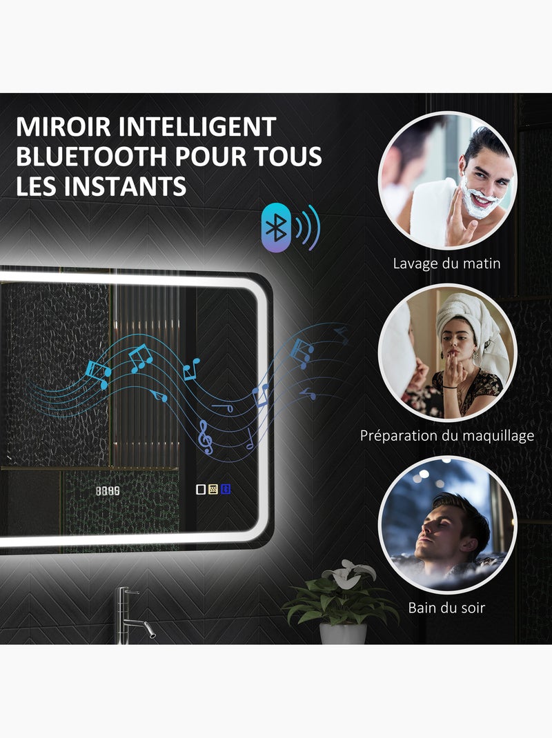 Miroir lumineux led salle de bain bluetooth multifonction 60x80cm Gris - Kiabi