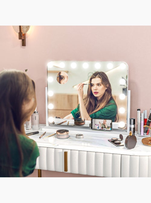 Miroir maquillage hollywood led réglable grossissant rotatif usb blanc - Kiabi