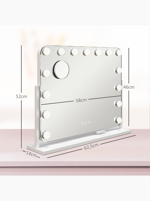 Miroir maquillage hollywood led réglable grossissant rotatif usb blanc - Kiabi