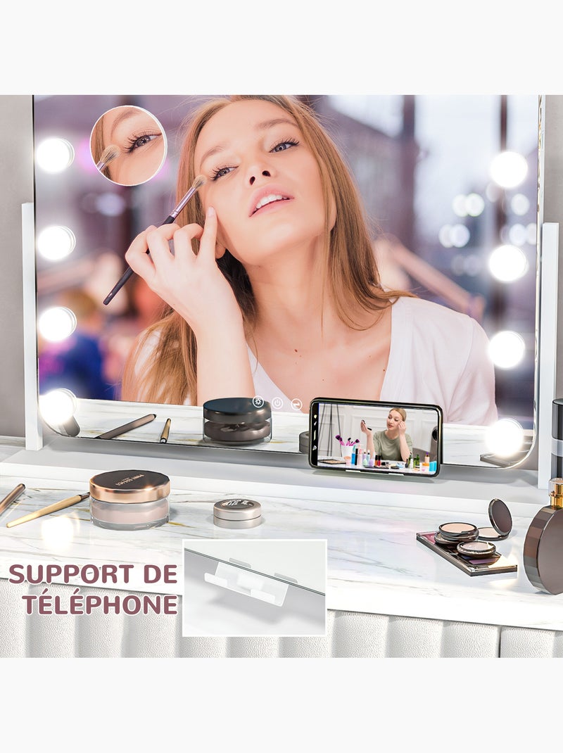 Miroir maquillage hollywood led réglable grossissant rotatif usb blanc Blanc Blanc - Kiabi